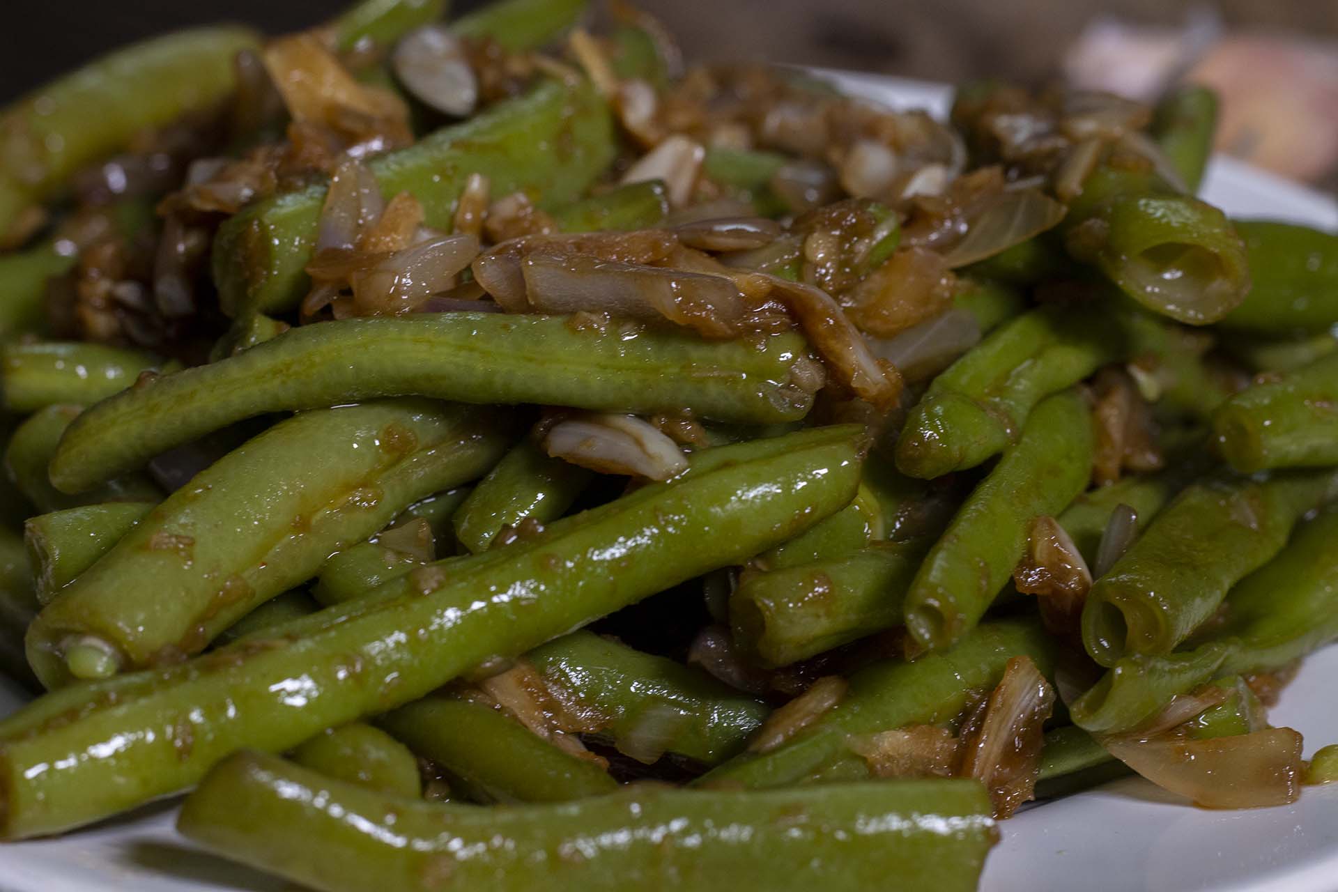 Closeup view of Garlic Green Beans